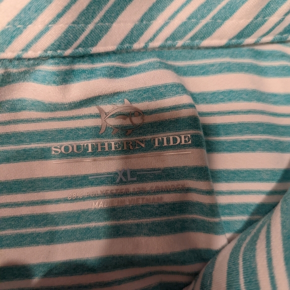 Men's Striped Polo Shirt - Teal and White - Picture 6 of 7